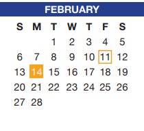 District School Academic Calendar for Tarrant Co J J A E P for February 2022