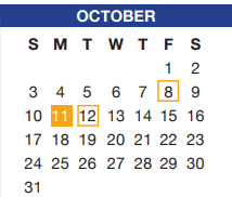 District School Academic Calendar for Sue Crouch Intermediate School for October 2021