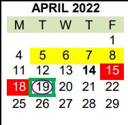 District School Academic Calendar for Crystal City High School for April 2022