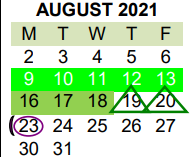 District School Academic Calendar for Sterling H Fly Jr High for August 2021