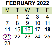 District School Academic Calendar for Benito Juarez for February 2022