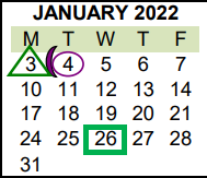 District School Academic Calendar for Sterling H Fly Jr High for January 2022