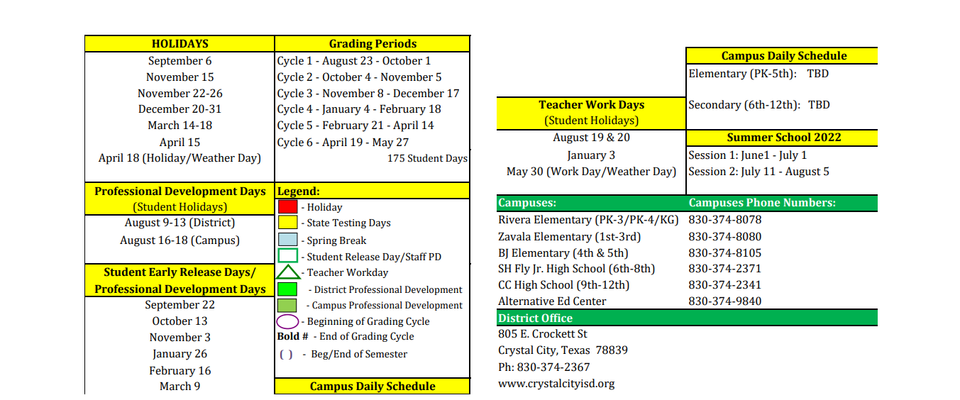 District School Academic Calendar Key for Benito Juarez