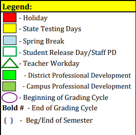 District School Academic Calendar Legend for Sterling H Fly Jr High