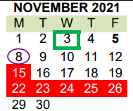 District School Academic Calendar for Lorenzo De Zavala for November 2021