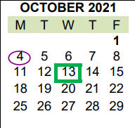 District School Academic Calendar for Sterling H Fly Jr High for October 2021