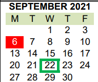 District School Academic Calendar for Benito Juarez for September 2021