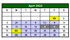 District School Academic Calendar for G O A L S Program for April 2022