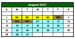 District School Academic Calendar for Hunt Elementary for August 2021