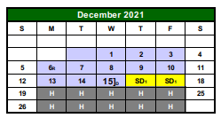 District School Academic Calendar for French Elementary for December 2021