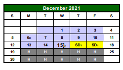 District School Academic Calendar for G O A L S Program for December 2021