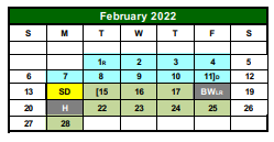 District School Academic Calendar for Hunt Elementary for February 2022