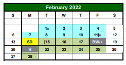 District School Academic Calendar for G O A L S Program for February 2022