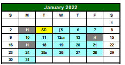 District School Academic Calendar for French Elementary for January 2022
