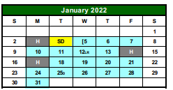 District School Academic Calendar for G O A L S Program for January 2022