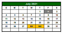 District School Academic Calendar for G O A L S Program for July 2021