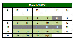 District School Academic Calendar for G O A L S Program for March 2022