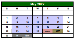 District School Academic Calendar for Hunt Elementary for May 2022