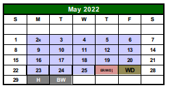 District School Academic Calendar for G O A L S Program for May 2022