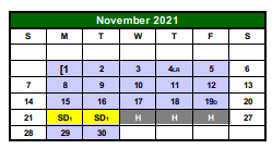 District School Academic Calendar for Learning Connections for November 2021