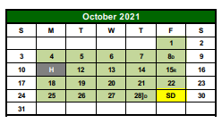 District School Academic Calendar for French Elementary for October 2021