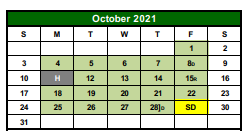 District School Academic Calendar for G O A L S Program for October 2021