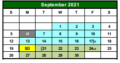 District School Academic Calendar for G O A L S Program for September 2021