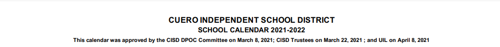 District School Academic Calendar for Learning Connections