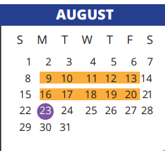 District School Academic Calendar for B F Adam El for August 2021