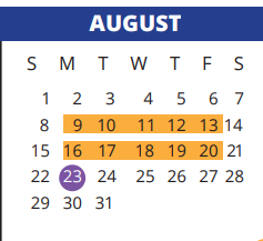 District School Academic Calendar for Bang Elementary School for August 2021