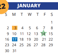 District School Academic Calendar for Dean Middle School for January 2022