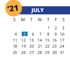 District School Academic Calendar for Yeager Elementary School for July 2021