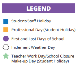 District School Academic Calendar Legend for Spillane Middle School