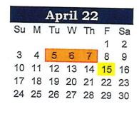 District School Academic Calendar for South Elementary for April 2022