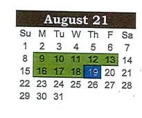District School Academic Calendar for West Elementary for August 2021