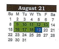 District School Academic Calendar for South Elementary for August 2021