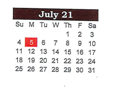 District School Academic Calendar for Daingerfield High School for July 2021