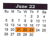District School Academic Calendar for Daingerfield Junior High for June 2022