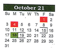 District School Academic Calendar for Daingerfield Junior High for October 2021
