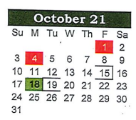 District School Academic Calendar for South Elementary for October 2021