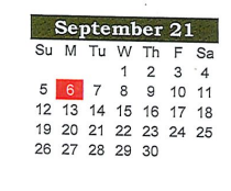 District School Academic Calendar for South Elementary for September 2021