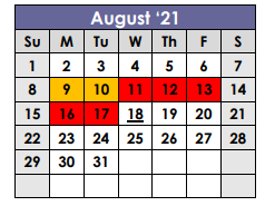 District School Academic Calendar for X I T Secondary School for August 2021