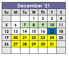 District School Academic Calendar for X I T Secondary School for December 2021