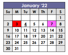 District School Academic Calendar for X I T Secondary School for January 2022