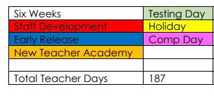 District School Academic Calendar Legend for Dalhart Elementary