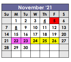 District School Academic Calendar for Dalhart Junior High for November 2021