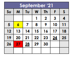 District School Academic Calendar for X I T Secondary School for September 2021