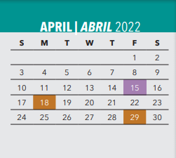 District School Academic Calendar for Sam Houston Elementary School for April 2022