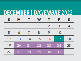 District School Academic Calendar for School Of Education & Social Servi for December 2021