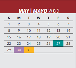 District School Academic Calendar for Maya Angelou Health Special High S for May 2022
